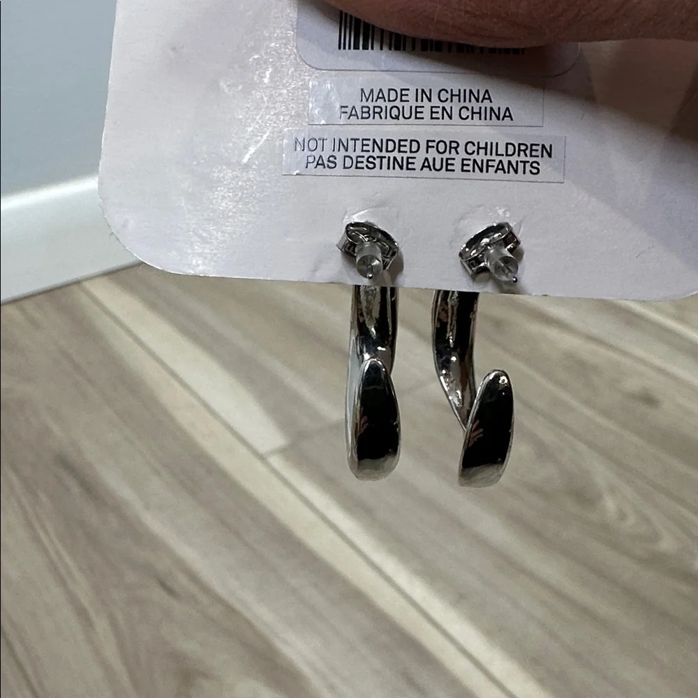 Free people semi hoop faceted earrings silver tone